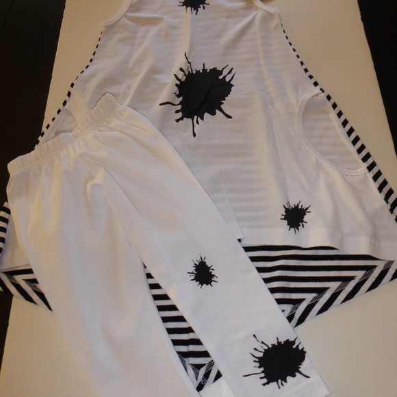 Kid Cuteture Girl Size 6 Sylvia 2-Piece Outfit Set Black White Stripe & Splash - Picture 2 of 9